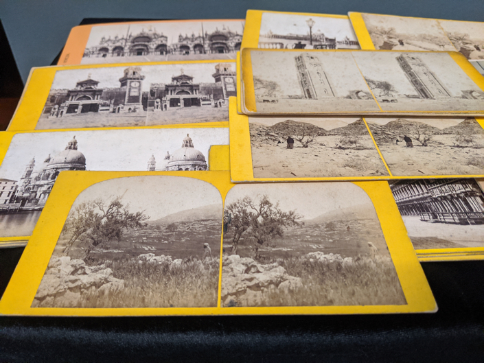A collection of late 19th/early 20th century photographic stereocards, scenes including the Garden