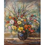 20th century Continental School, still life of flowers, oil on board, signed lower right