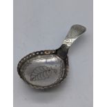 A George III silver caddy spoon, etched leaf decoration, hallmarked Birmingham, 1807, 8g, L.7cm