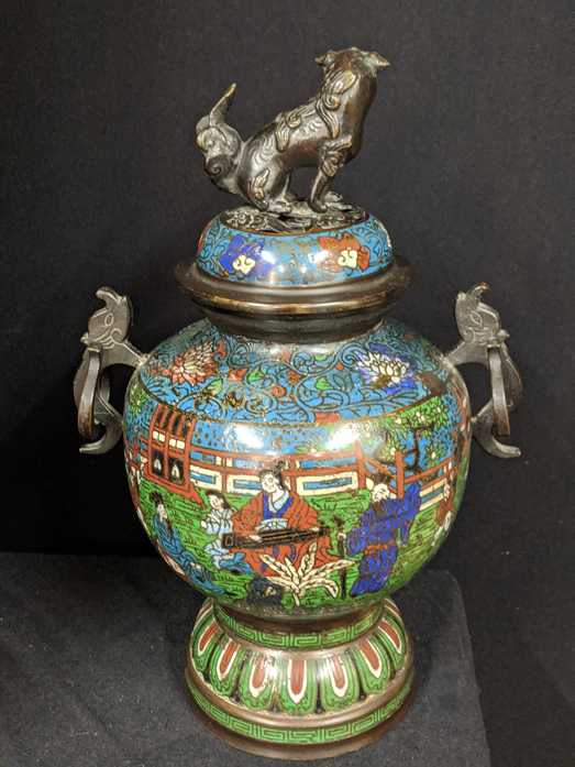 A 19th century Chinese enamelled bronze vase, twin handles in the form of elephants, dog of fo - Image 3 of 4