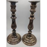 A pair of silver plated Sabbath candlesticks, H.30cm