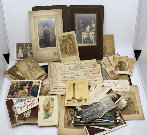 A large collection of photographs, postcards & bank notes. Military Interest. (Qty)