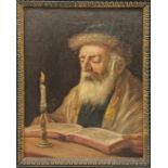 A portrait of a Rabbi reading by candlelight, oil on board, H.17.5cm W.12.5cm