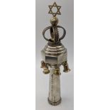 A single silver Torah bell (Rimon), gilt bells individually hallmarked, Hebrew inscriptions to