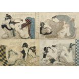 Katsushika Hokusai (Japanese, 1760-1849), Tsui No Hingata series, 4 shunga woodblocks, circa early