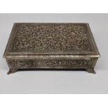 An Indian Colonial silver cigar box, engraved plaque inside, L.16.5cm