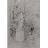 Paul Cesar Helleu (1859-1927) Mme. Helleu dessinant avec statue, 1895, drypoint, signed in pencil