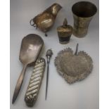 A collection of silver and other items to include a silver sauce boat, hallmarked Chester, 115g, 2