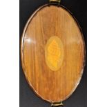A shell marquetry inlaid mahogany serving tray, L.66cm