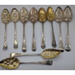 5 pairs of Georgian silver berry spoons, London hallmarks, 605g