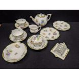 A Herend of Hungary porcelain breakfast service to include a teapot, sugar pot, toast rack, 2 bowls,