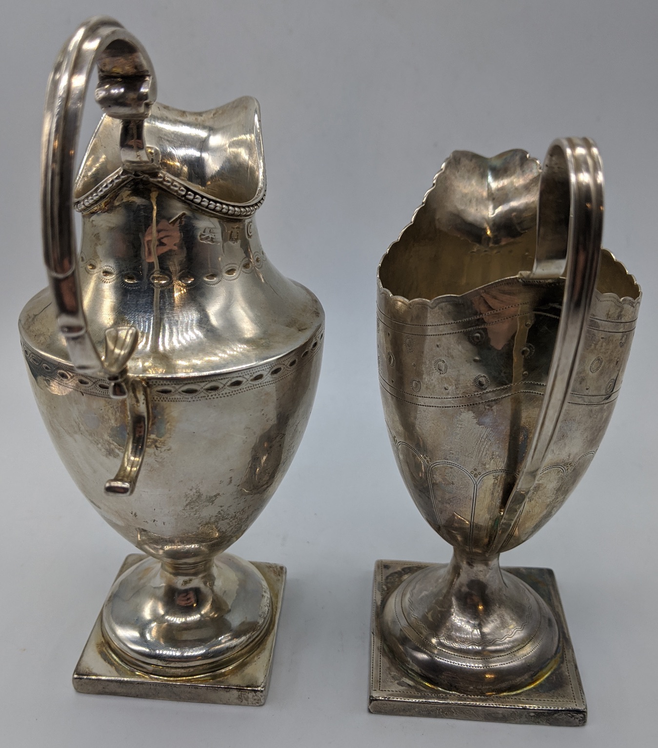 2 George IV silver cream jugs/ sauce boats, hallmarked London, 1828, maker John & Henry Lias, and - Image 9 of 9