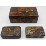 A pair of late 19th/early 20th century Persian boxes, L.8.5cm, together with another Persian