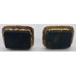 A pair of 14ct gold cufflinks, mounted with bloodstone, total weight 12.5g, 2cm x 2.5cm