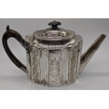 A George III silver teapot, etched decoration of acorns, monogrammed, hallmarked London,