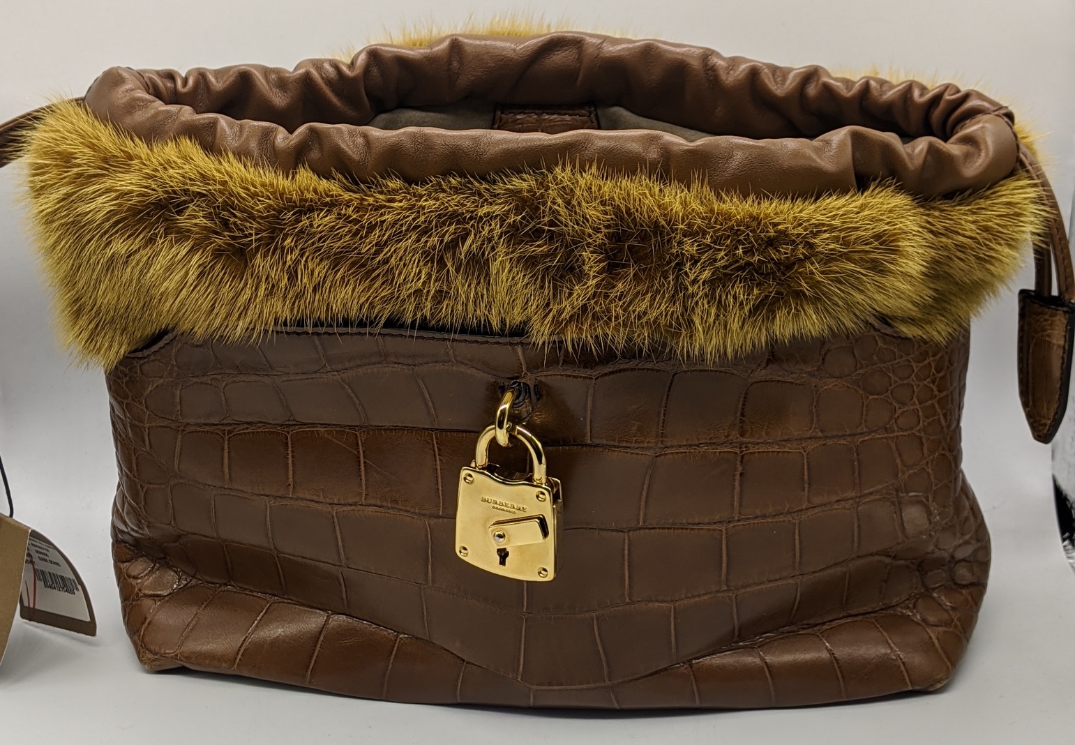 Burberry The Little Crush handag, alligator body with gold mink fur trim and gilt metal hardware, - Image 3 of 12