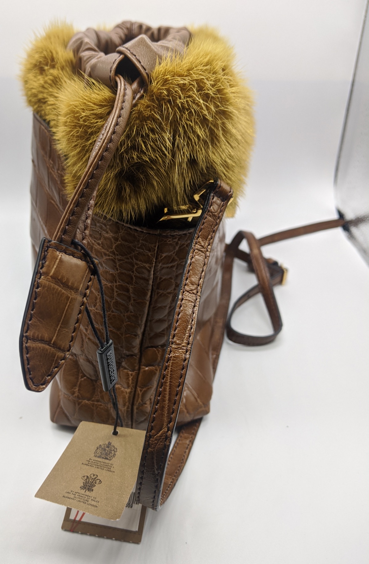 Burberry The Little Crush handag, alligator body with gold mink fur trim and gilt metal hardware, - Image 10 of 12