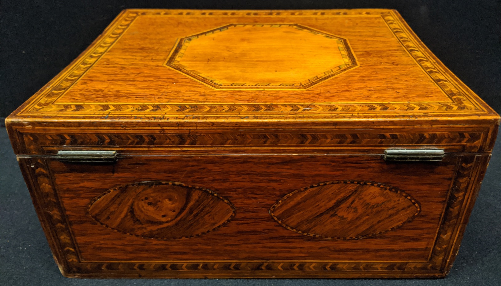 A 19th century walnut parquetry inlaid box, lower drawer, H.13cm L.27cm D.21cm - Image 3 of 3