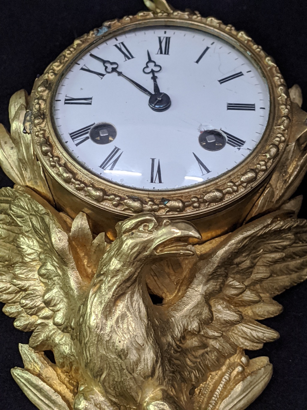 A Louis XV ormolu eagle wall clock, eight day movement, H.22cm - Image 3 of 3