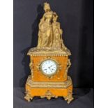 A late 19th century French ormolu mantel clock, burr walnut veneered, 8 day movement, H.57cm