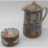 A late 19th century Chinese famille rose porcelain jug H.12cm, together with a famille rose