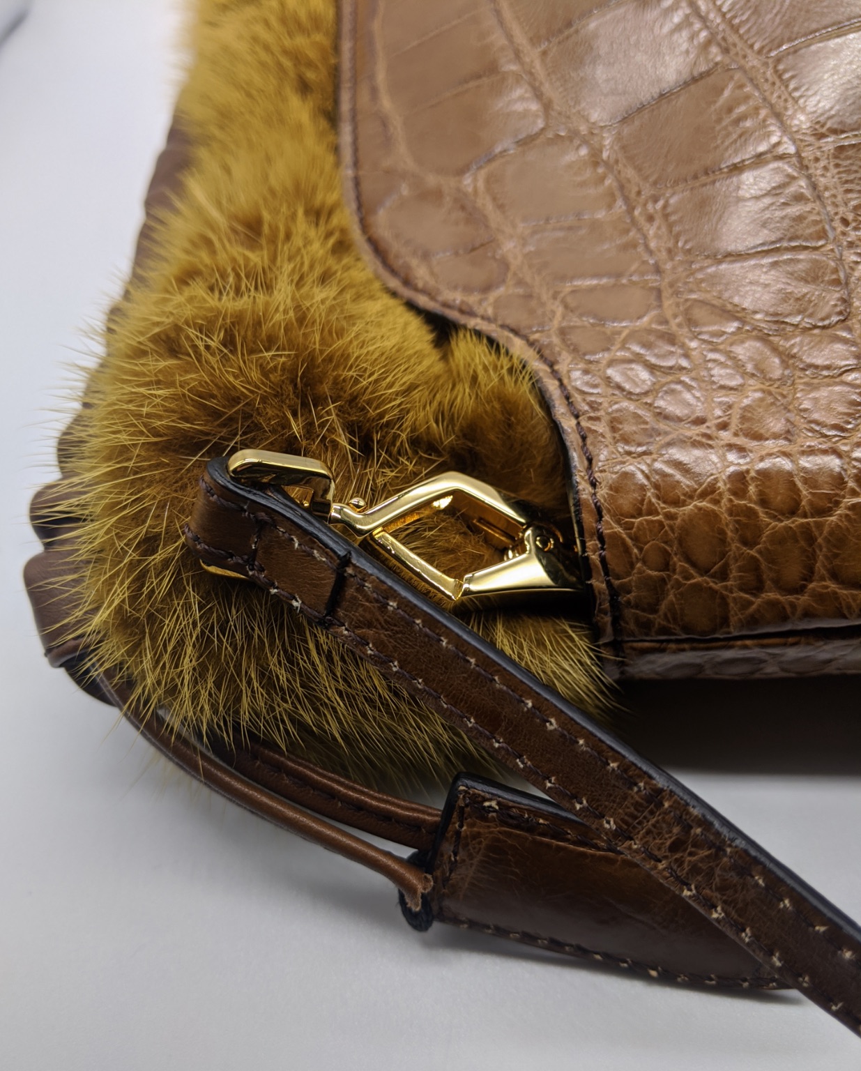 Burberry The Little Crush handag, alligator body with gold mink fur trim and gilt metal hardware, - Image 12 of 12