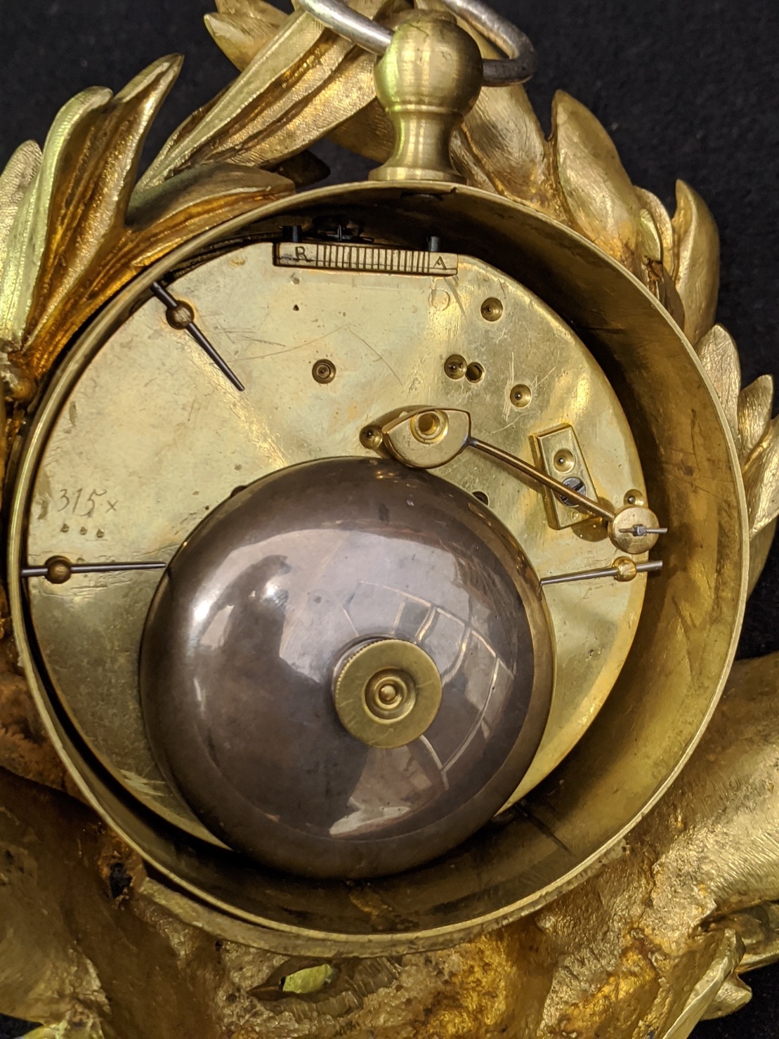 A Louis XV ormolu eagle wall clock, eight day movement, H.22cm - Image 2 of 3