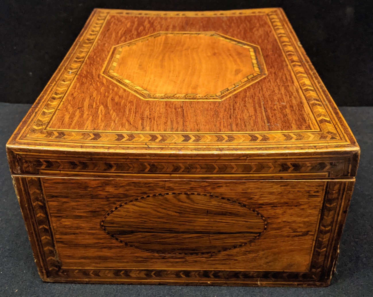 A 19th century walnut parquetry inlaid box, lower drawer, H.13cm L.27cm D.21cm - Image 2 of 3