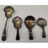 Four George III silver caddy spoons, various hallmarks