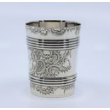 A late 19th Century Russian silver cup by Mikhail Timofeev having engraved and banded design.