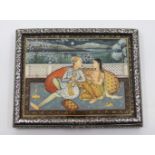 A late 19th Century silver Indian cigarette box having painted ivory insert depicting man and