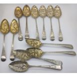 A set of 4 Georgian silver berry spoons together with 4 other pairs of Georgian berry spoons, 744g