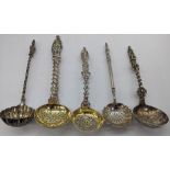 A collection of 5 Victoria silver apostle ladles, London hallmarks, 280g