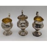 A collection of 3 George III silver cream jugs, London hallmarks, 2 monogrammed, total weight 405g