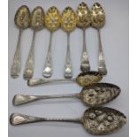 Two pairs of silver berry spoons, together with other silver berry spoons, London and Edinburgh