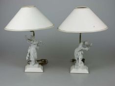 Paar Tischlampen mit Porzellanfiguren