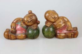 Paar Buddha Holzfiguren