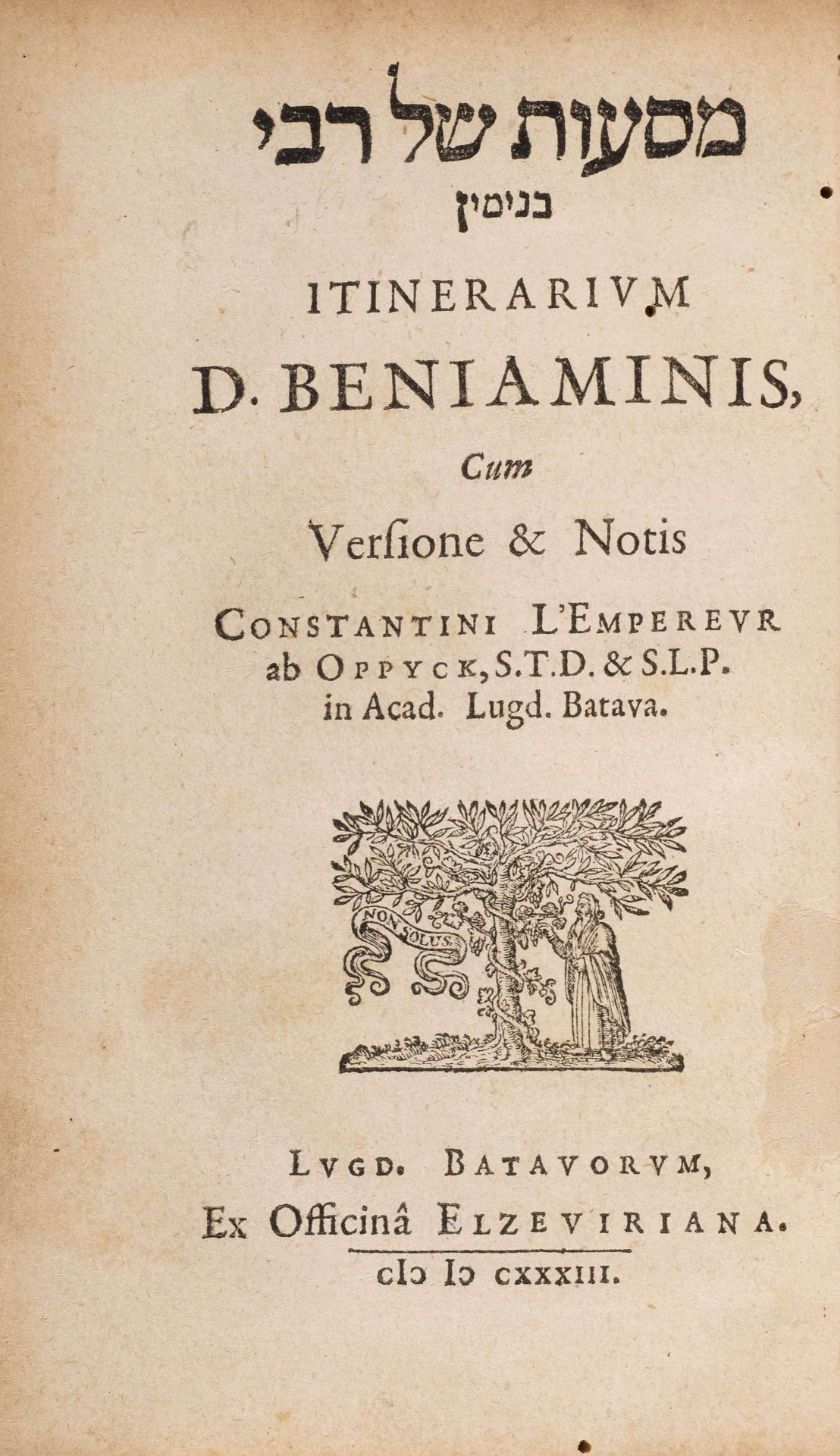 JUDAICA -Benjamin von Tudela.Initerarium D. Beniaminis cum Versione & Notis.Leiden, Elzevier,