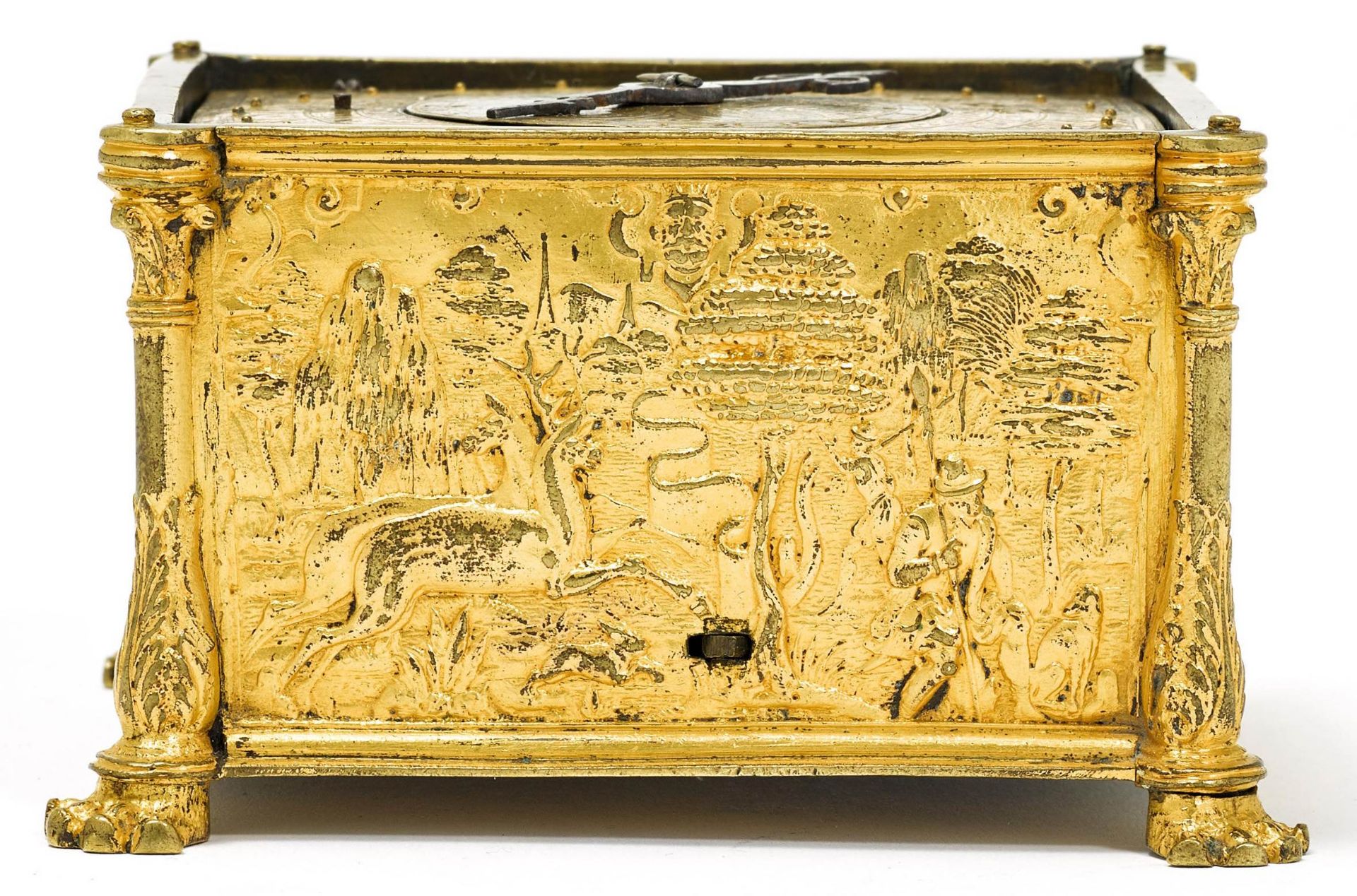 SCHÖNE TISCHUHR MIT WECKERSüddeutschland oder Schweiz, Renaissance um 1540–70.Bronze und Kupfer - Image 2 of 5