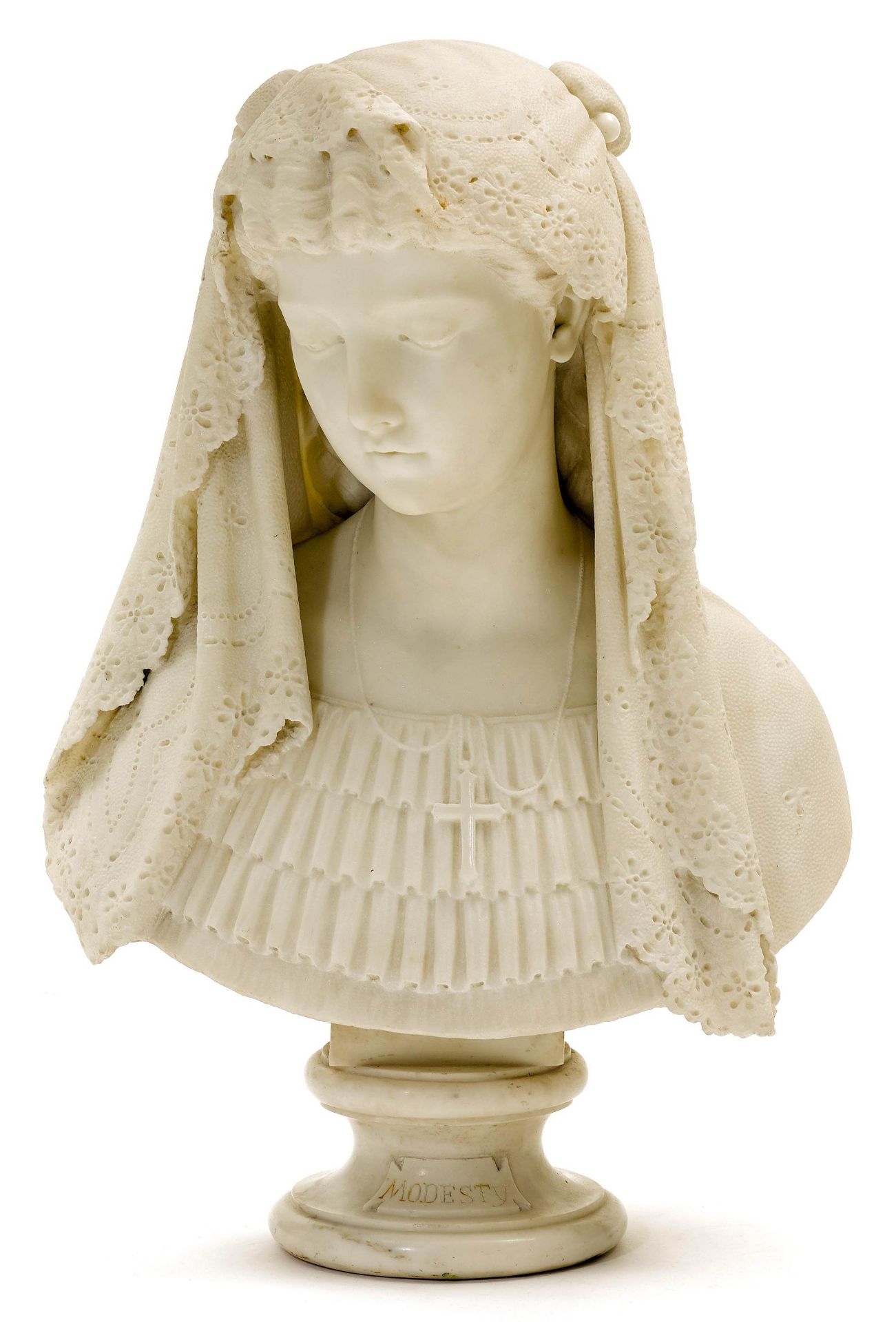 ANTONIO BOTTINELLI(1827 - 1898)Weibliche Marmorbüste als Allegorie der Sittsamkeit. Weisser
