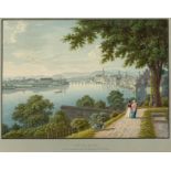 BASEL.-Vue de Basle, prise du rempart près de la port de St. Jean. Um 1840.Altkolorierte