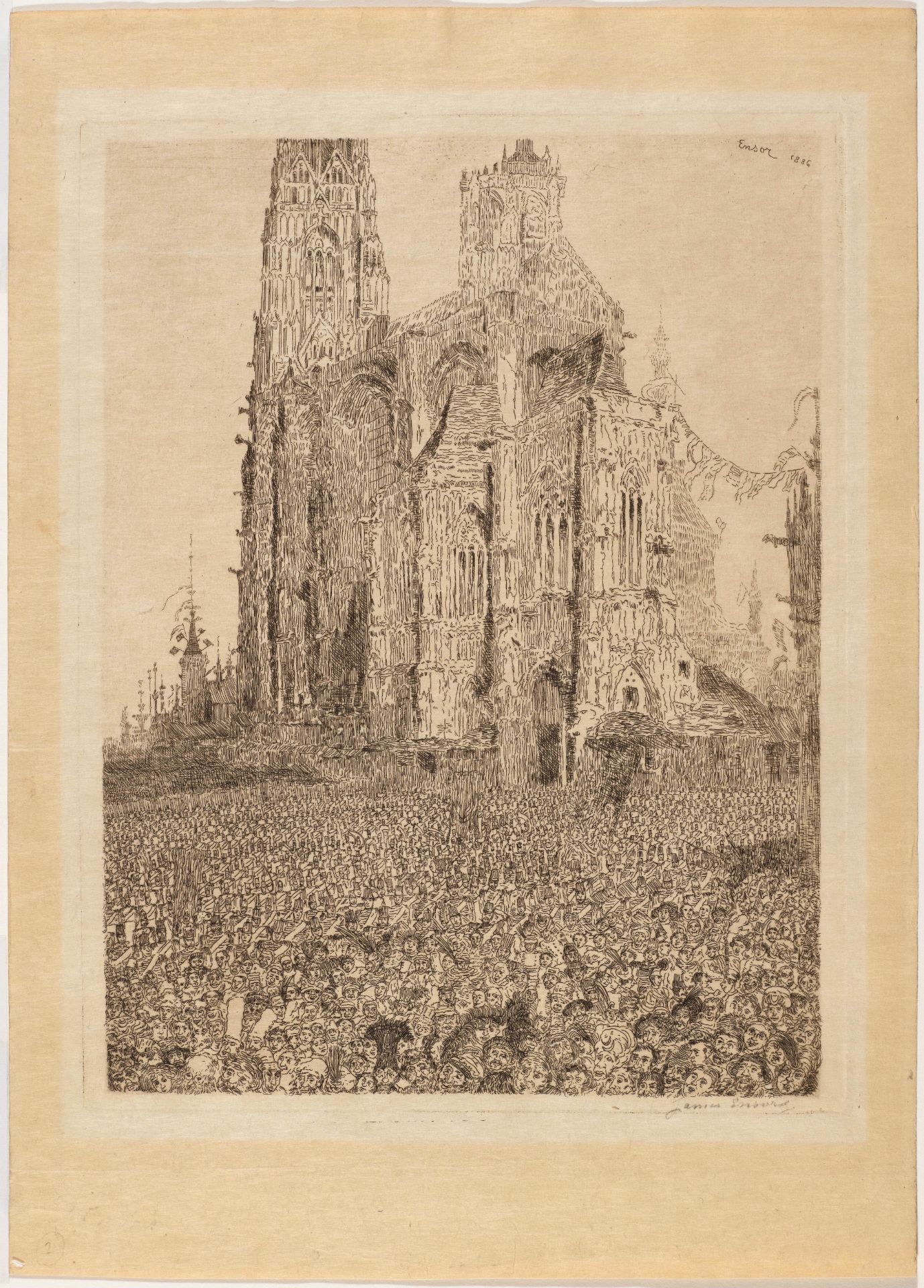 JAMES ENSOR(1860 Ostende 1949)La Cathédral, 1886.Radierung auf festem Japanpapier.Oben rechts in der