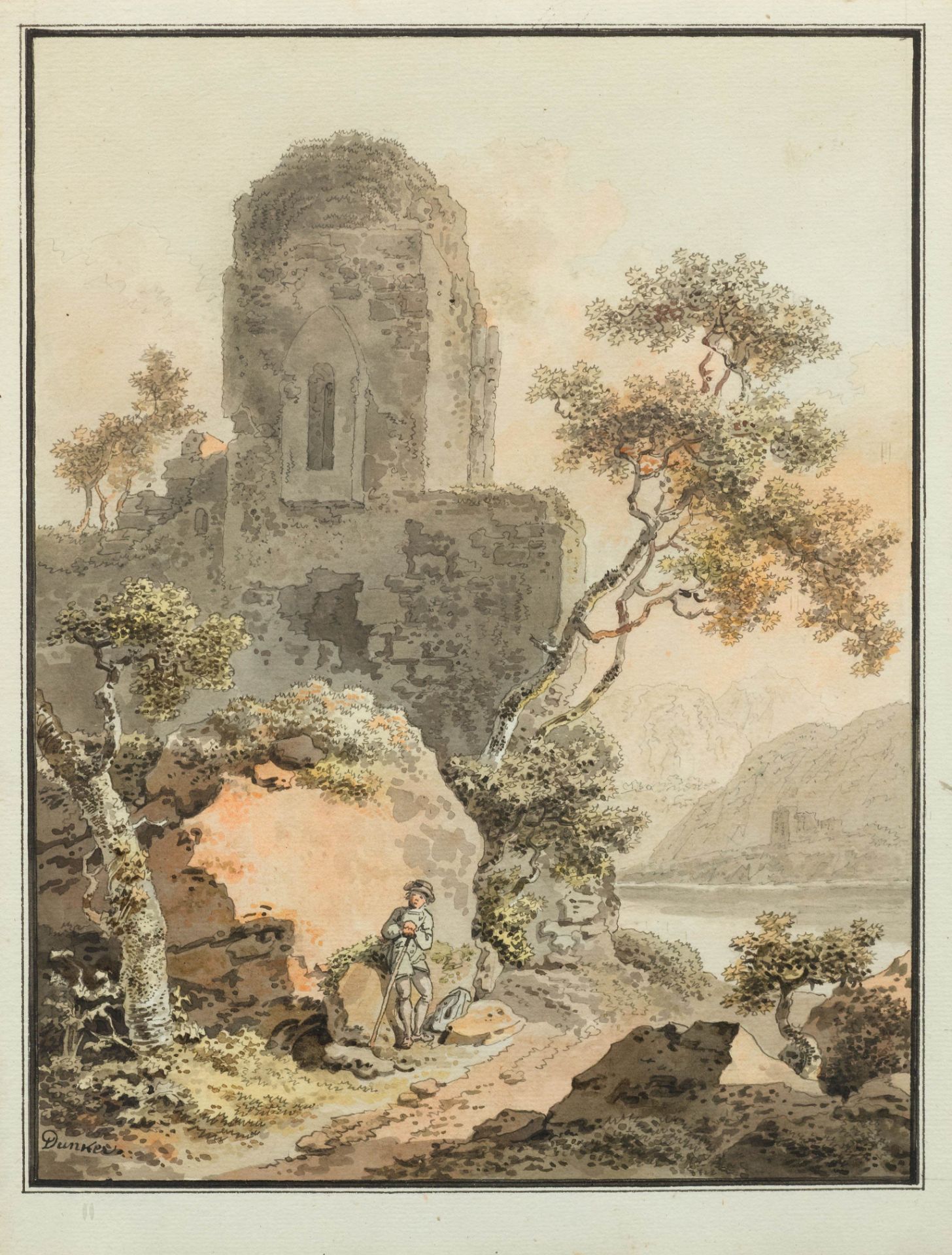 BALTHASAR ANTON DUNKER(Saal 1746- 1807 Bern)Zwei Gegenstücke: 1. Landschaft mit Ruine und - Image 3 of 3