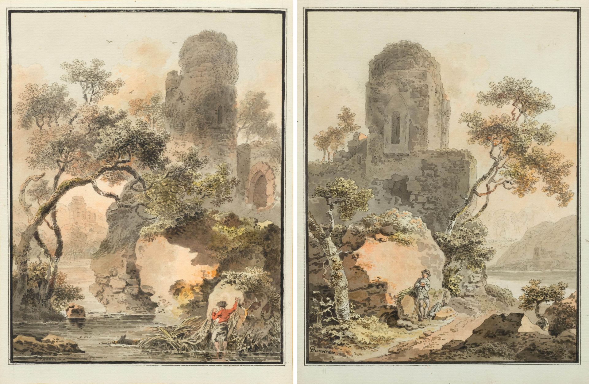 BALTHASAR ANTON DUNKER(Saal 1746- 1807 Bern)Zwei Gegenstücke: 1. Landschaft mit Ruine und