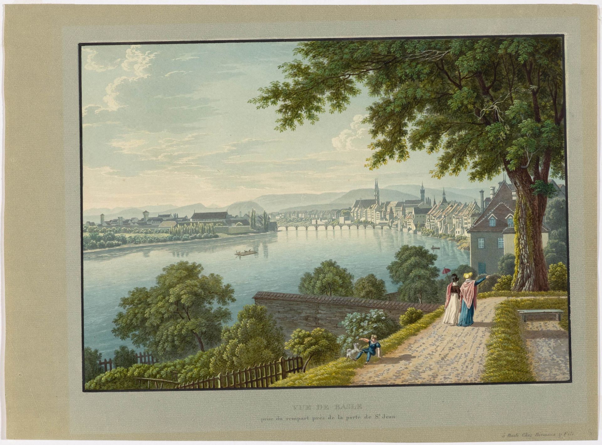 BASEL.-Vue de Basle, prise du rempart près de la port de St. Jean. Um 1840.Altkolorierte - Image 2 of 2