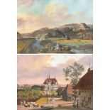 JOSEPH DE LANDERSET(1753 Fribourg 1824)Zwei Gegenstücke: 1. Schweizer Flusslandschaft mit Burg und