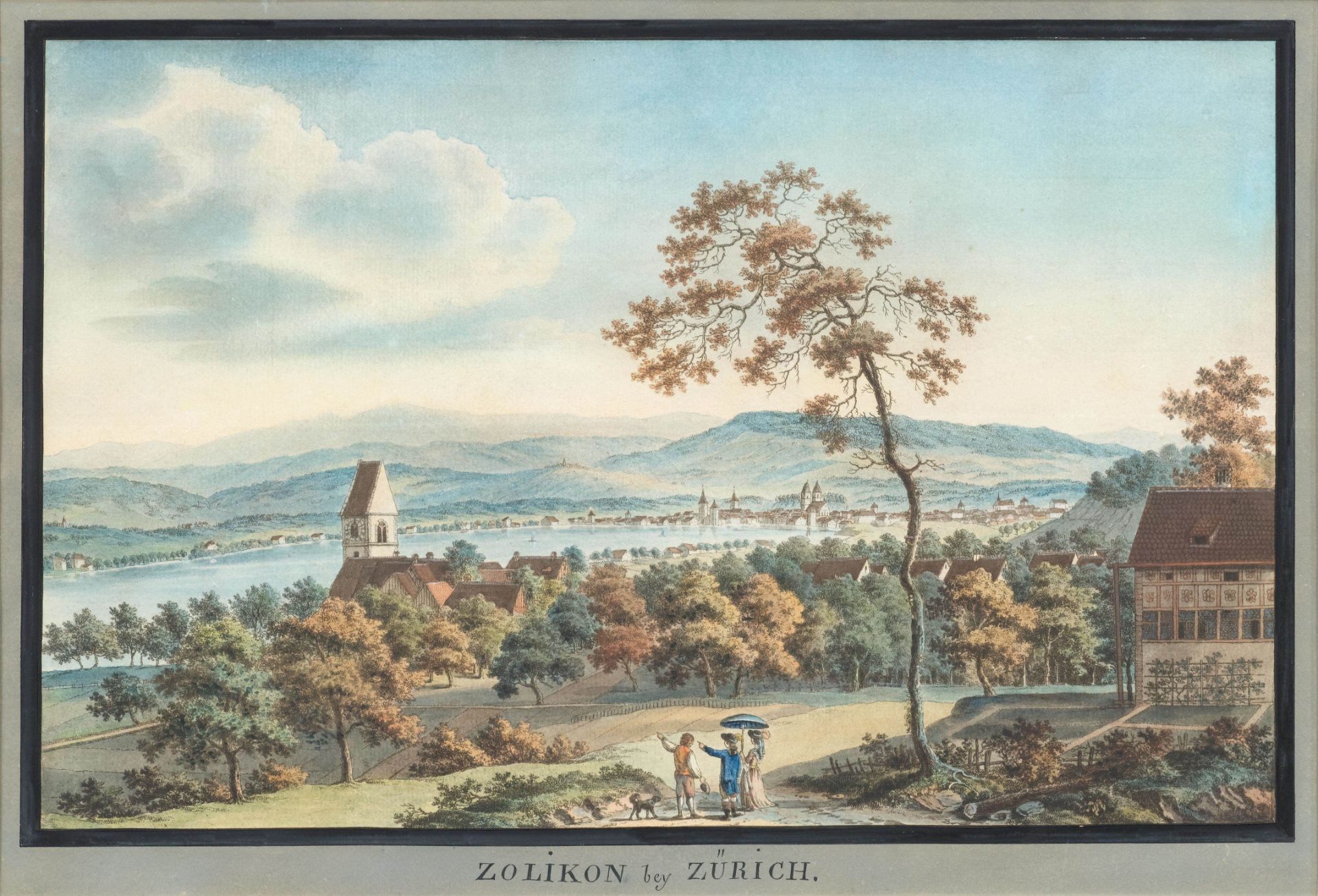 ZÜRICHSEE - ZOLLIKON.Heinrich THOMANN (1748 -Zollikon 1794)Zolikon bey Zürich. Um 1790.Altkolorierte