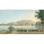 ALEXANDRE FAIZAN-COUNIS(1791 Genf 1871)Blick auf Genf und den Hafen von einer Seepromenade mit