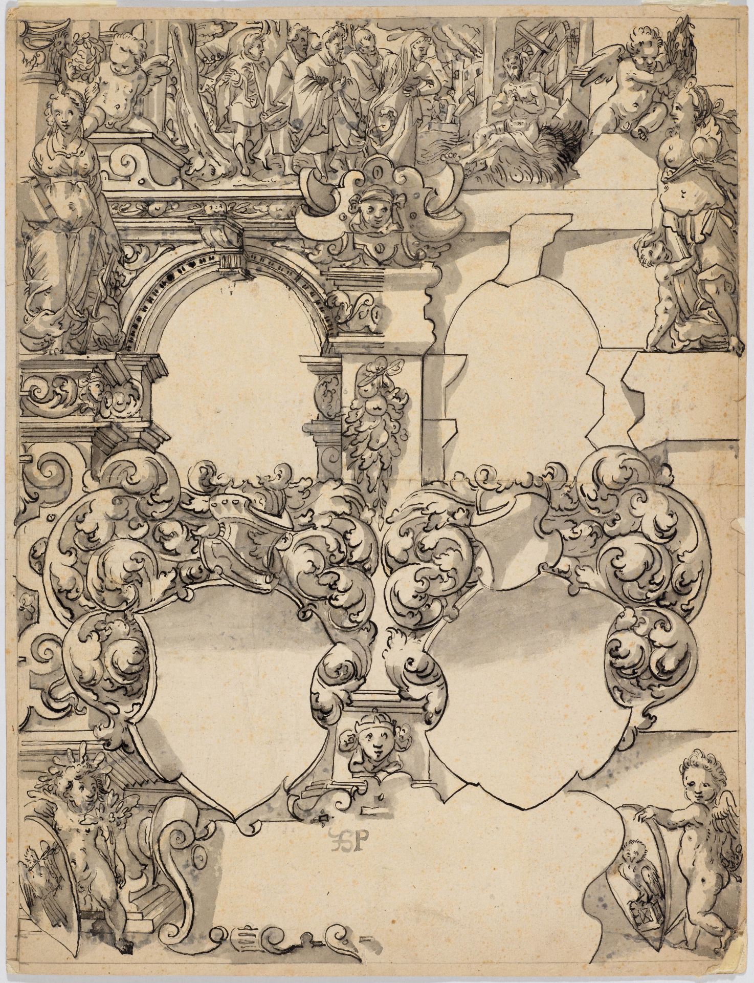 JERONIMUS SPENGLER (ZUGESCHRIEBEN)(1589 Konstanz 1635)Entwurf für eine Wappenscheibe.Feder in