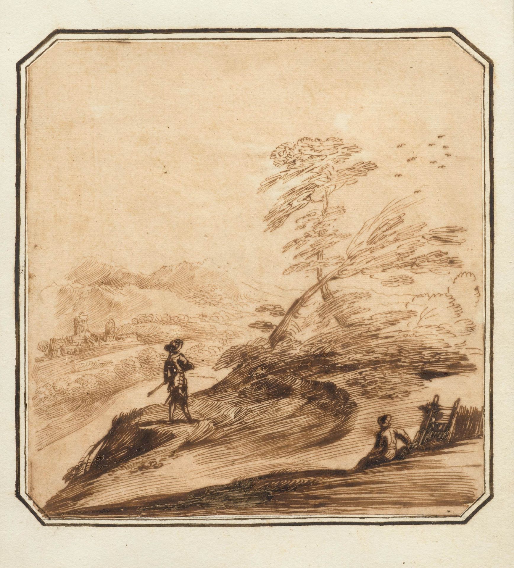 GIOVANNI FRANCESCO BARBIERI IL GUERCINO (WERKSTATT)(Cento 1591 - 1666 Bologna)Landschaft mit zwei